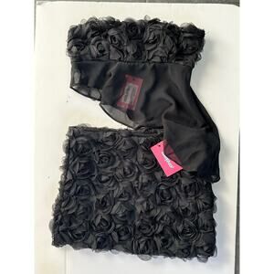 Y2K Whimsigoth Edikted Black 3D Rose Tube Top & Mini Skirt Set NWT XS